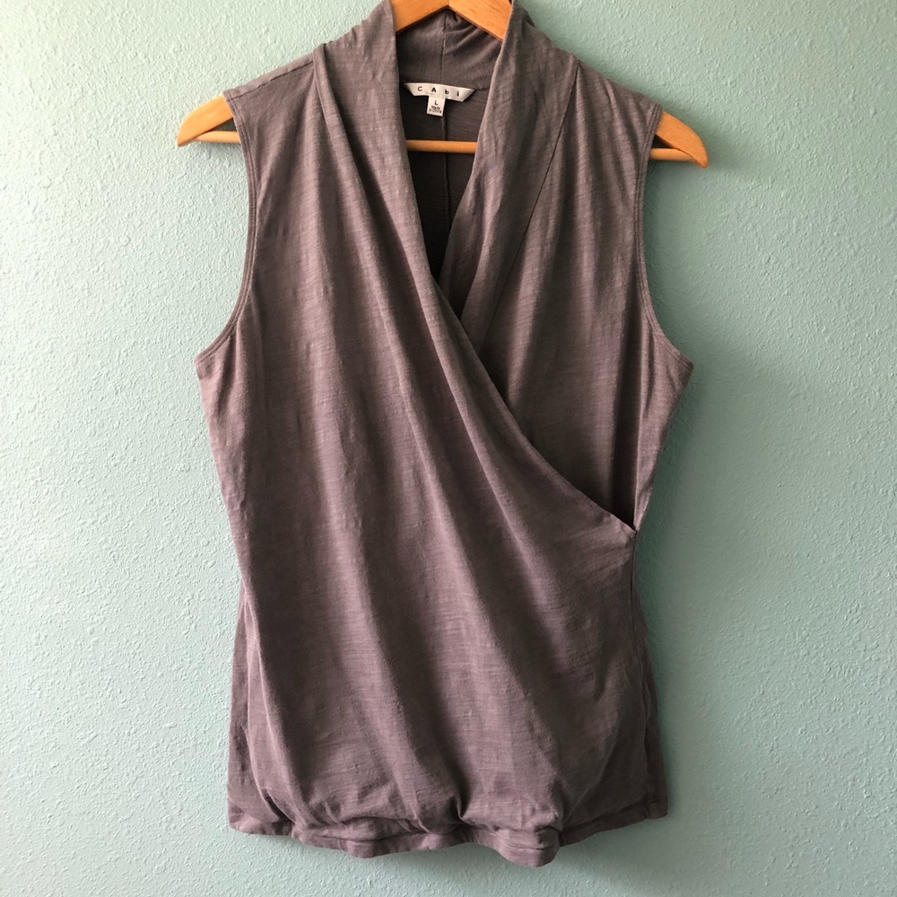 CAbi Grey Sleeveless Wrap Top